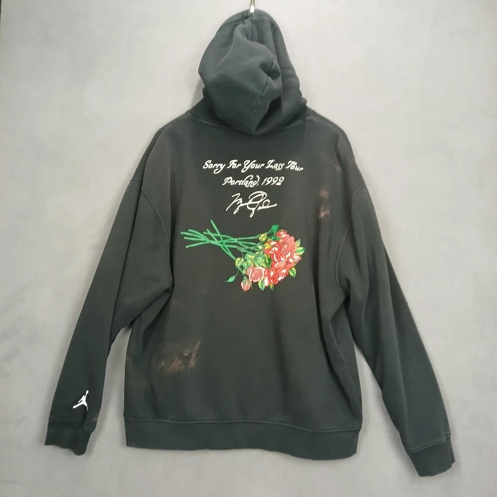 Air Jordan Mens Hoodie XL Black Cotton Lined Sorry‎ For Your Loss Flower Warmth